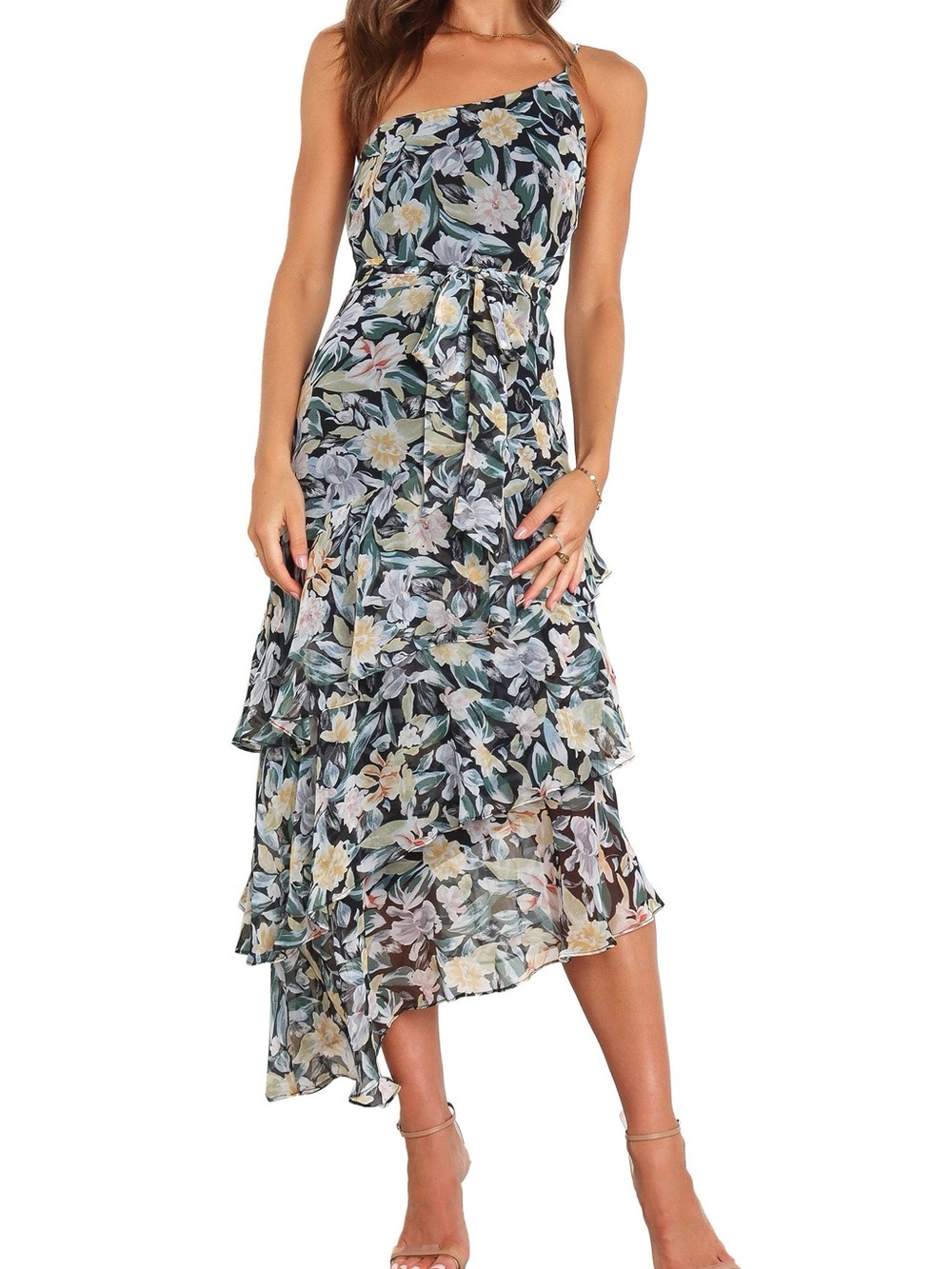 Petal and Pup Amren Floral One-Shoulder Tiered Asymmetric Dress Size 10